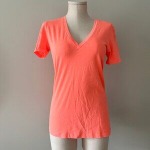 Monrow Neon Orange Cotton T-Shirt Womens Size S V Neck